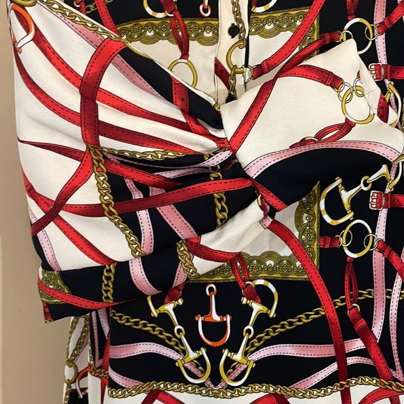 Zara Equestrian Chains and Harness Print Blouse Size Large - Picture 4 of 15